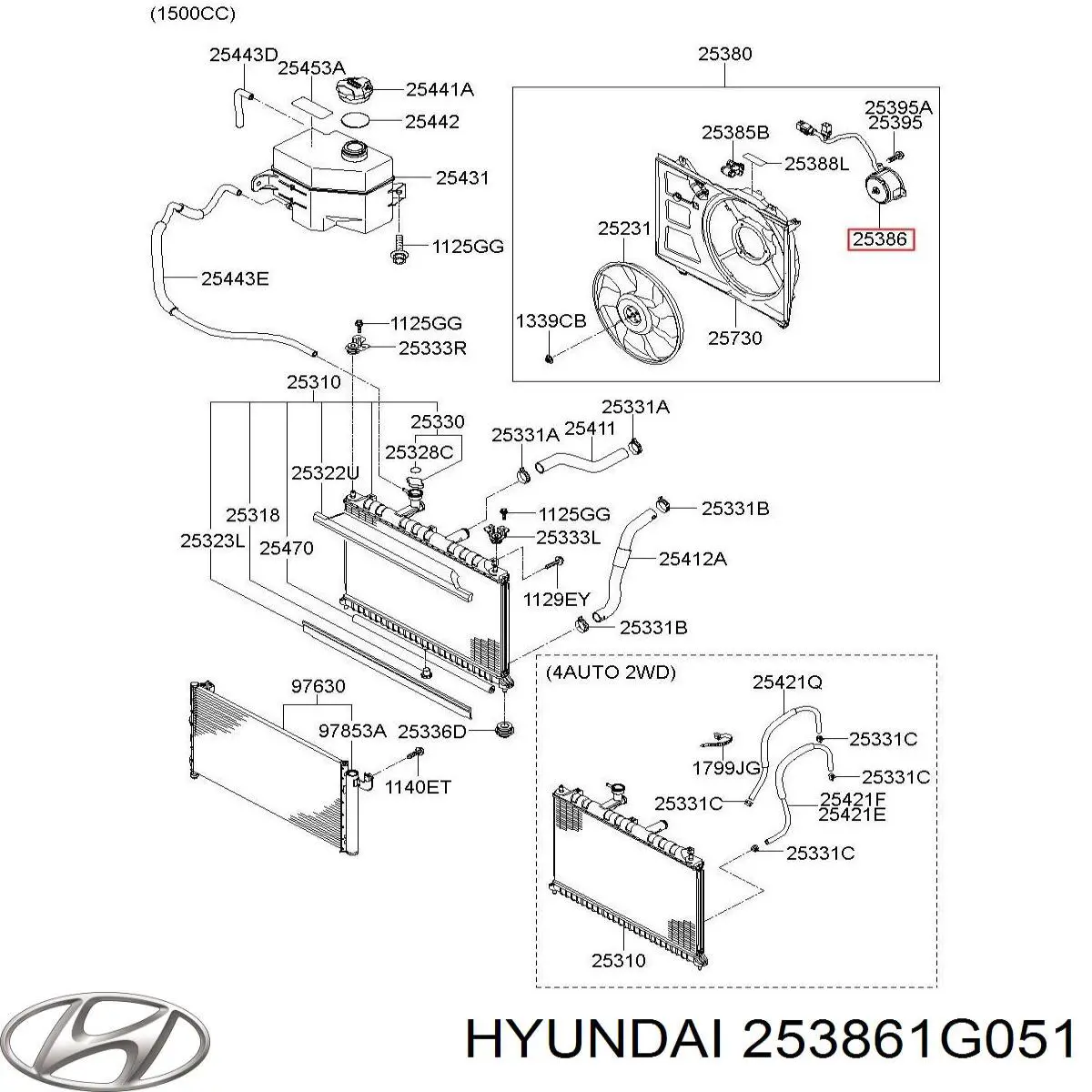 Двигун вентилятора системи охолодження Hyundai/Kia 253861G051 ціна, від 201.01 USD