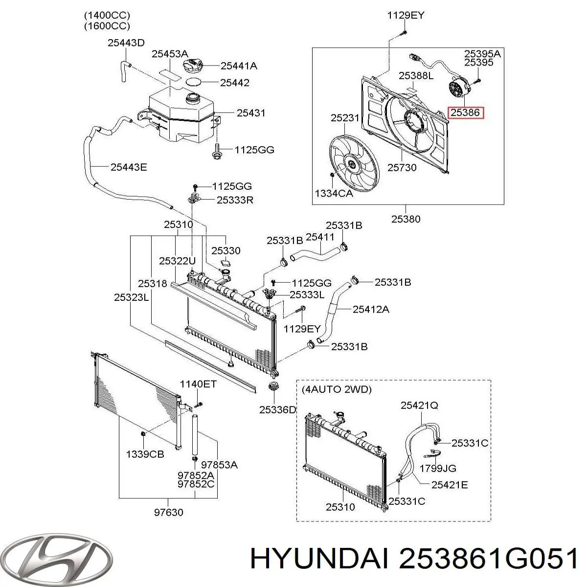 253861G051 Hyundai/Kia Електродвигун вентилятора системи охолодження