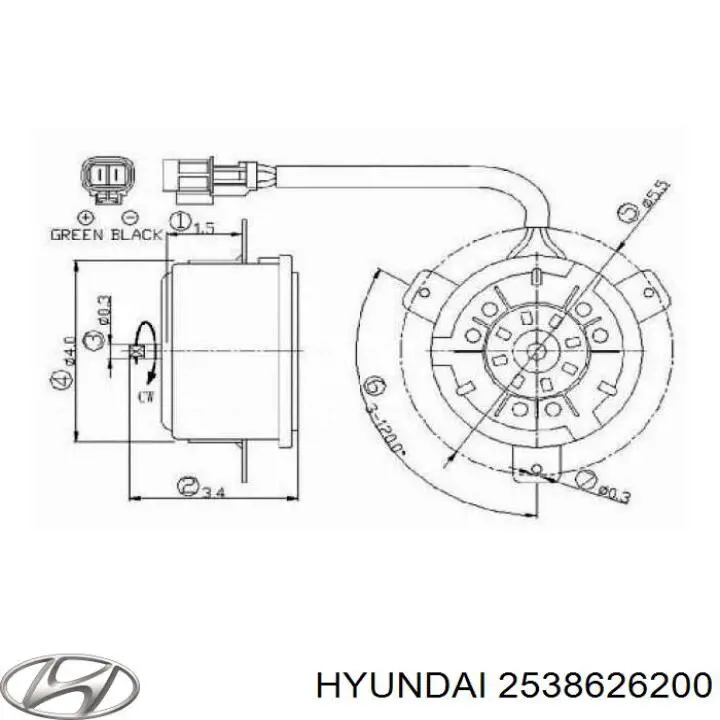Двигун вентилятора системи охолодження 2538626200 Hyundai/Kia
