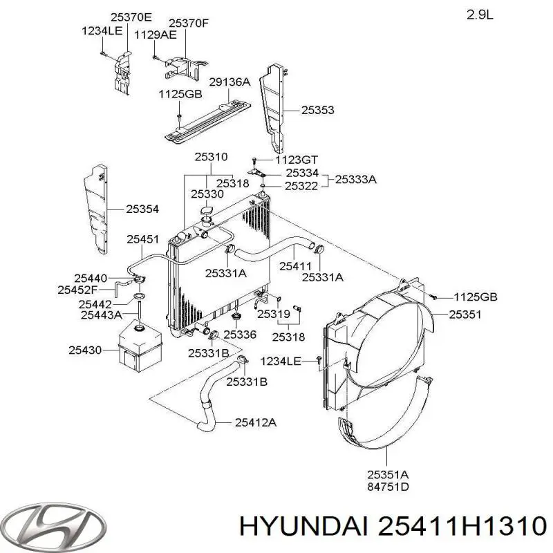 25411H1310 Hyundai/Kia шланг/патрубок радіатора охолодження, верхній
