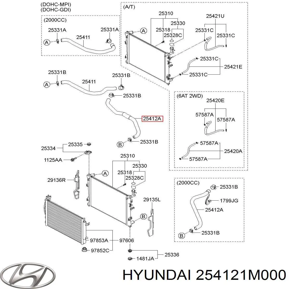 254121M000 Hyundai/Kia Шланг/патрубок радіатора охолодження, нижній