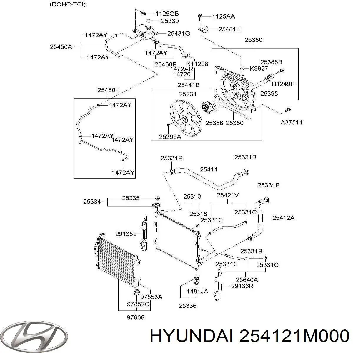254121M000 Hyundai/Kia шланг/патрубок радіатора охолодження, нижній