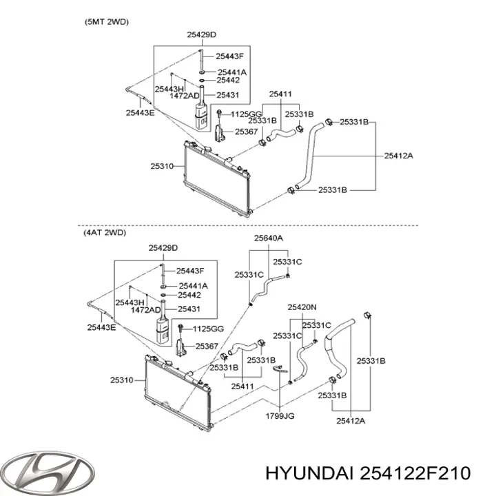 254122F210 Hyundai/Kia Шланг/патрубок радіатора охолодження, нижній