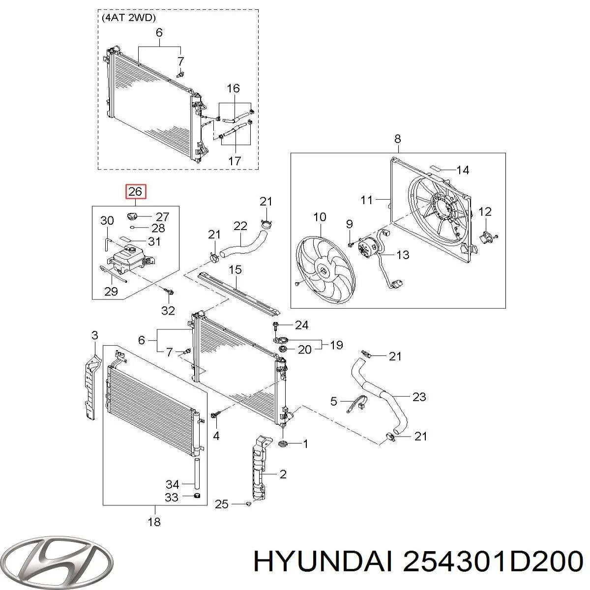 Бачок системи охолодження двигуна розширювальний Hyundai/Kia 254301D200 ціна, від 22.10 USD
