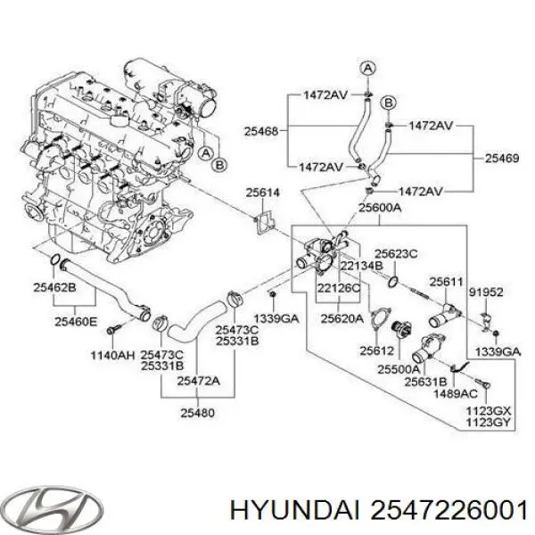 Шланг/патрубок системи охолодження Hyundai Matrix (FC) (Хендай Матрікс)