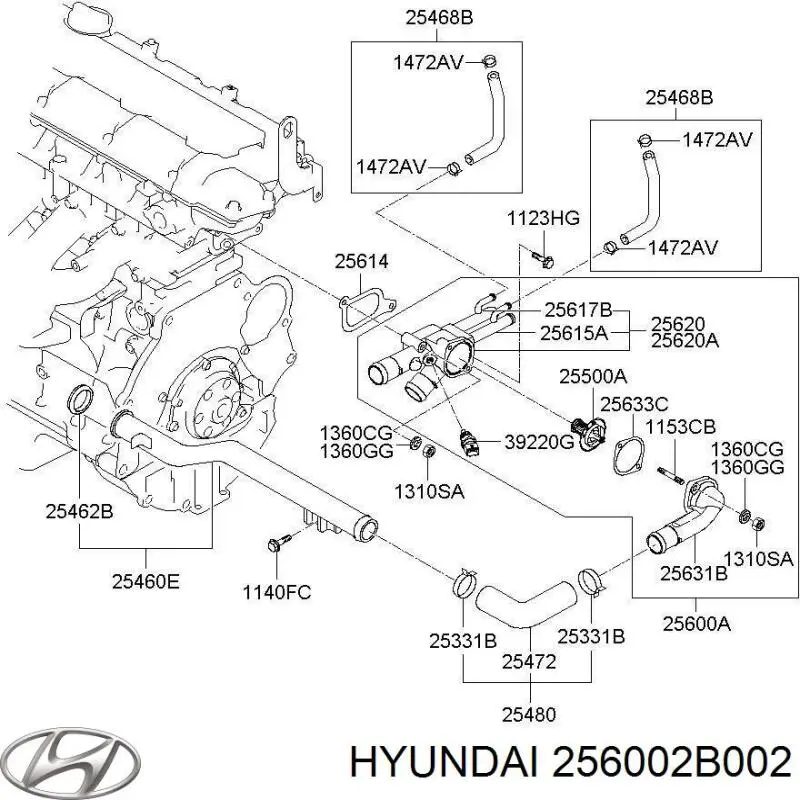 Кожух термостата Hyundai/Kia 256002B002 ціна, від 63.33 USD
