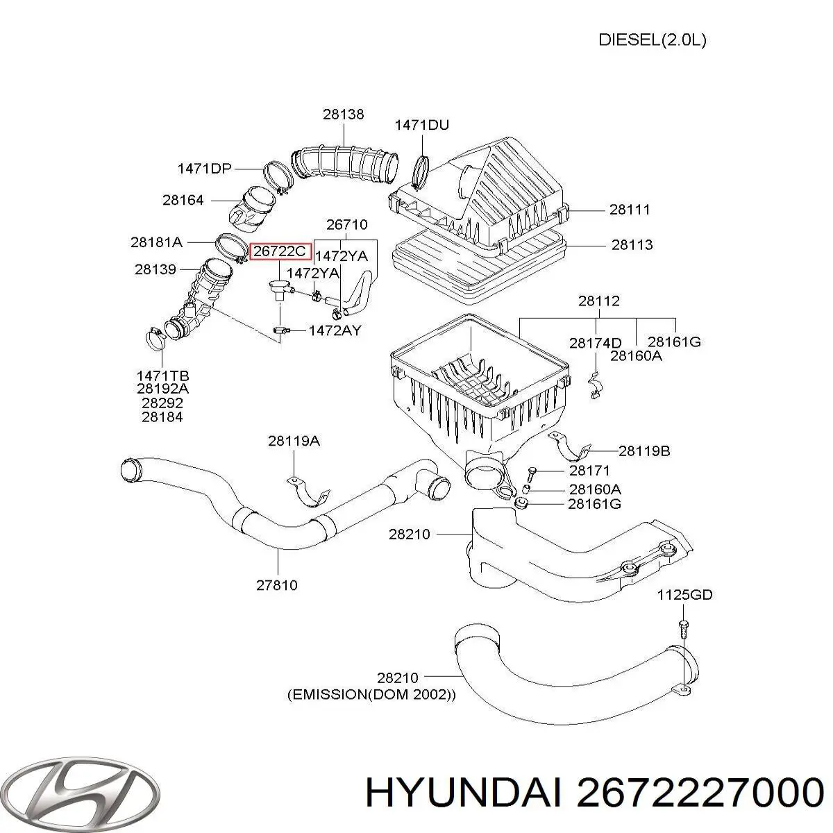 2672227000 Hyundai/Kia клапан pcv (вентиляції картерних газів)