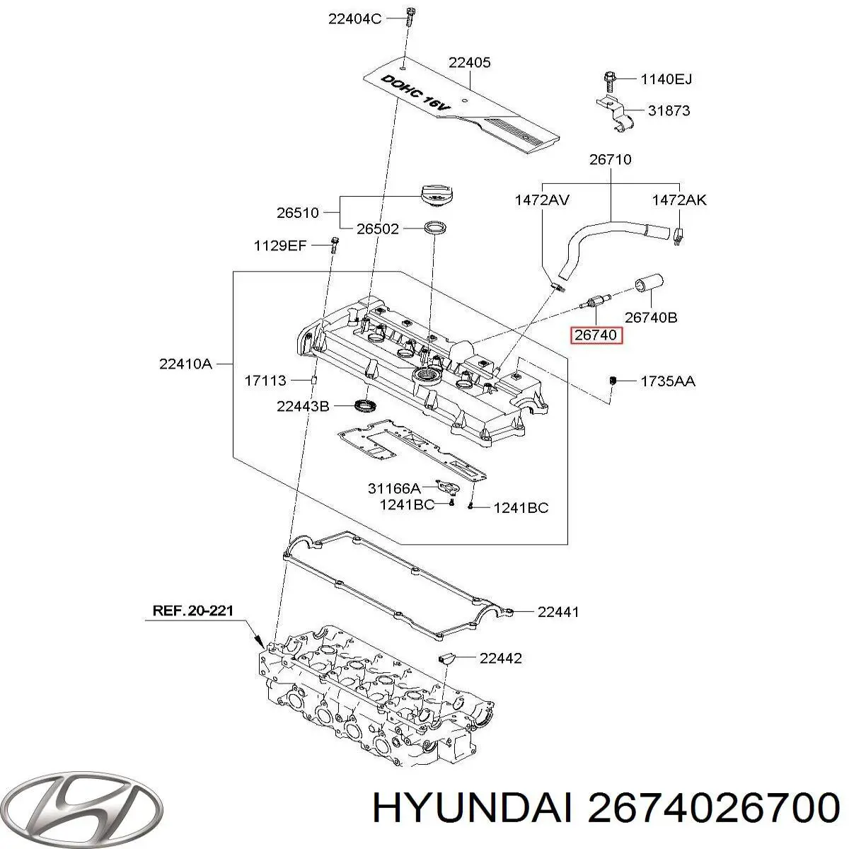 Клапан PCV (вентиляції картерних газів) Hyundai Elantra (XD) (Хендай Елантра)