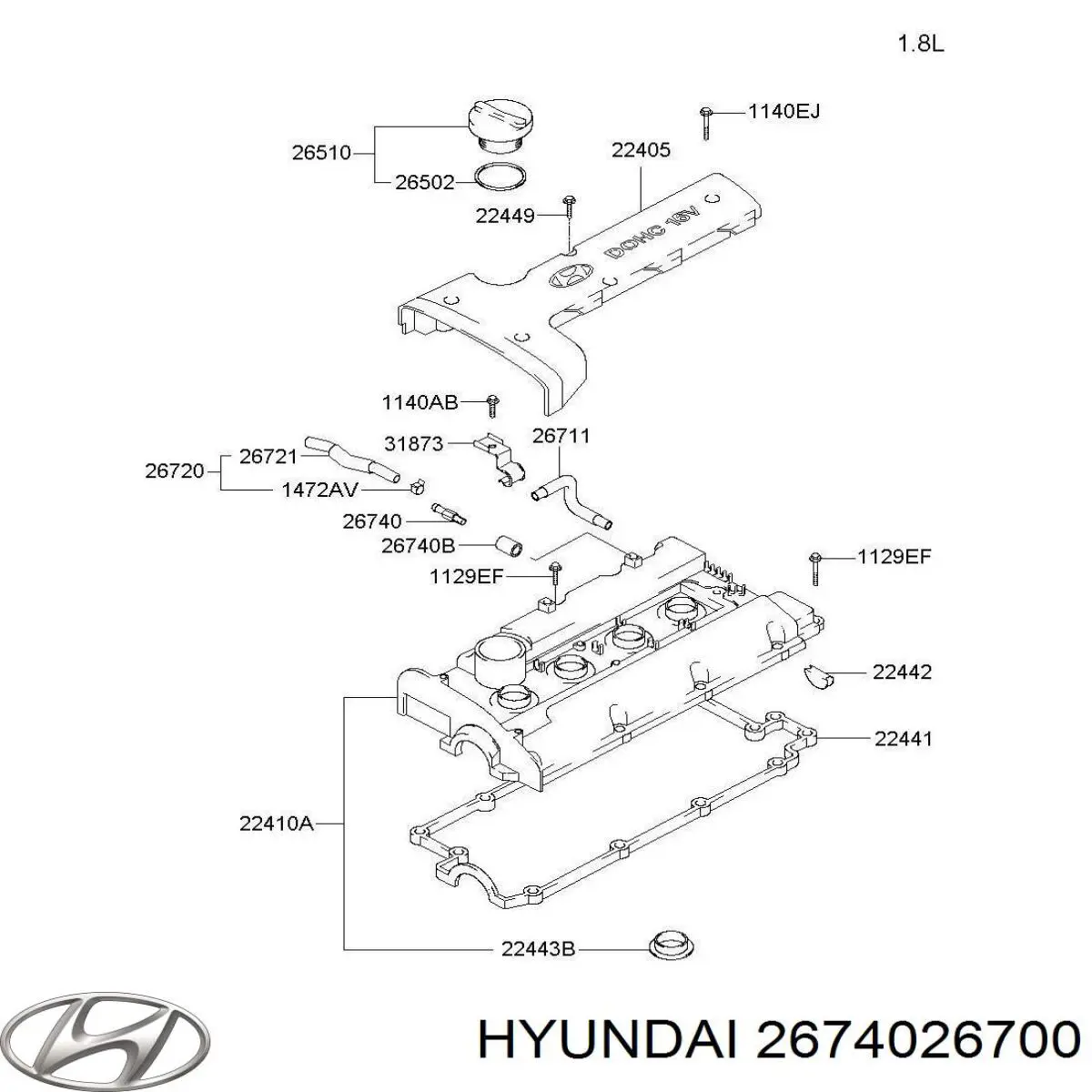 Клапан вентиляції картерних газів 2674026700 Hyundai/Kia
