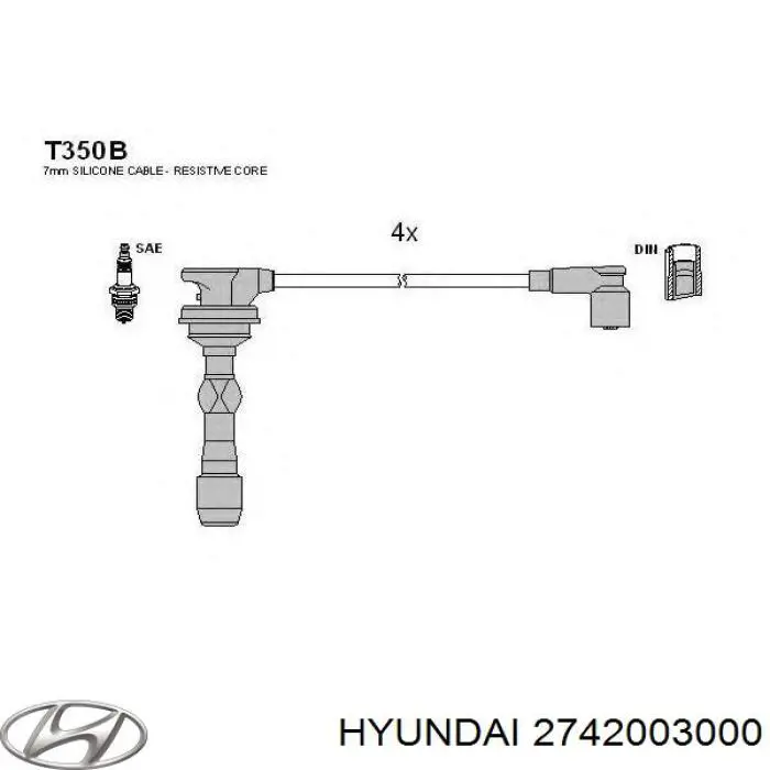 Кабель високовольтний, циліндр №1, 4 2742003000 Hyundai/Kia