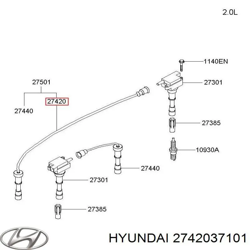 Дріт високовольтні, комплект 2742037101 Hyundai/Kia