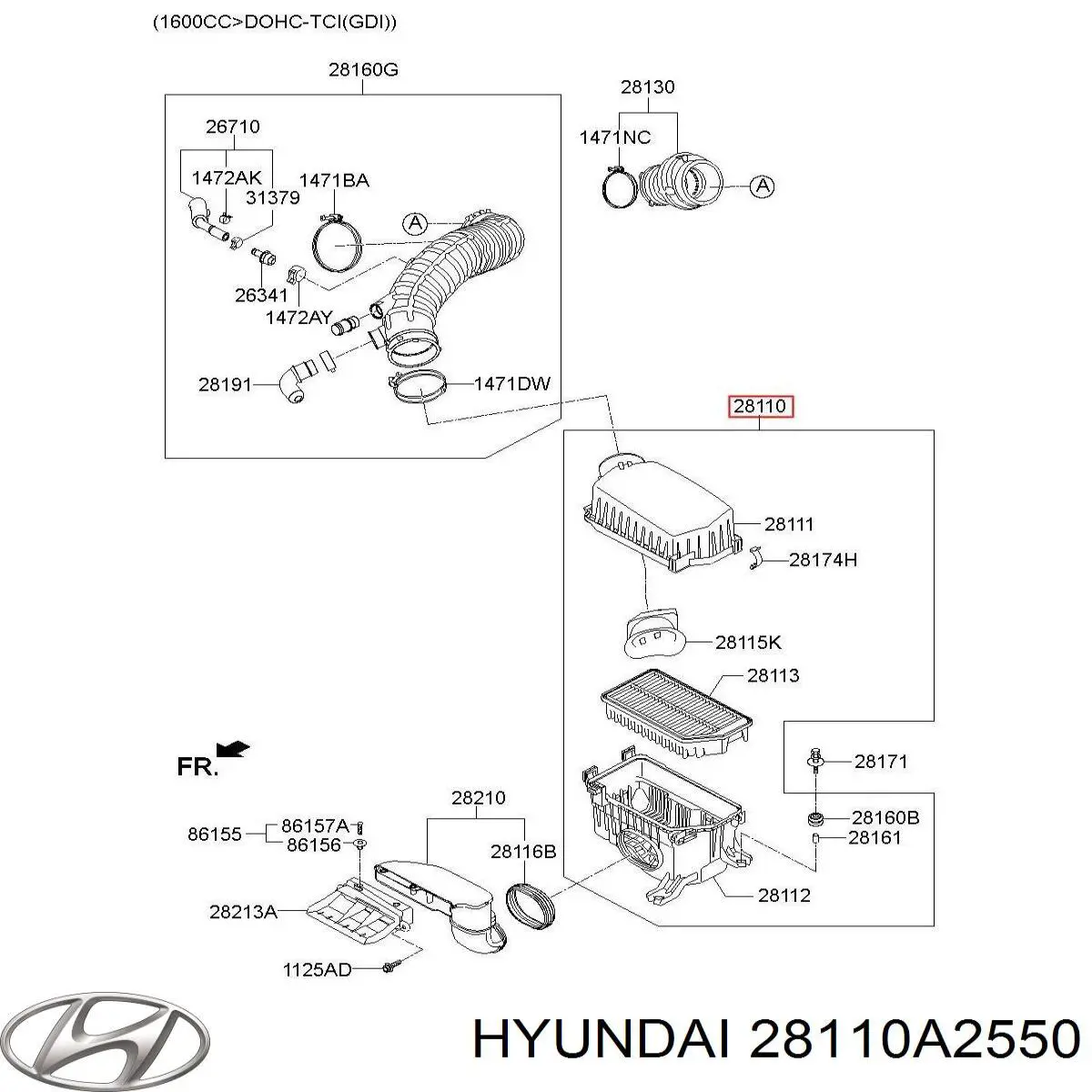 Корпус повітряного фільтра Hyundai/Kia 28110A2550 ціна, від 98.15 USD
