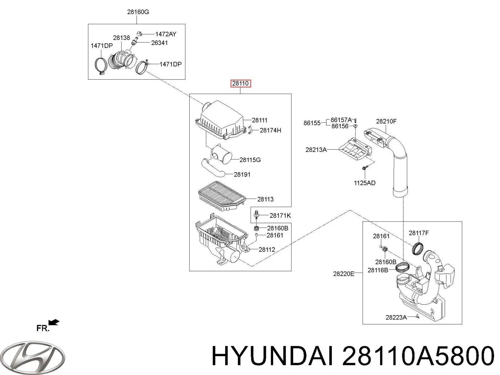 Корпус повітряного фільтра Hyundai/Kia 28110A5800 ціна, від 66.85 USD
