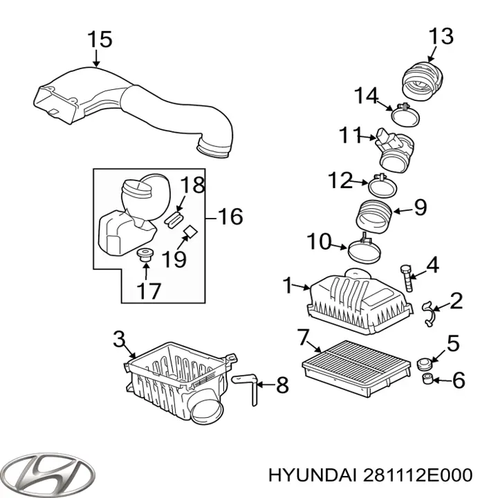 Корпус повітряного фільтра, верхня частина Hyundai/Kia 281112E000 ціна, від 5.07 USD