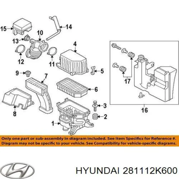 Корпус повітряного фільтра, верхня частина Hyundai/Kia 281112K600 ціна, від 45.99 USD