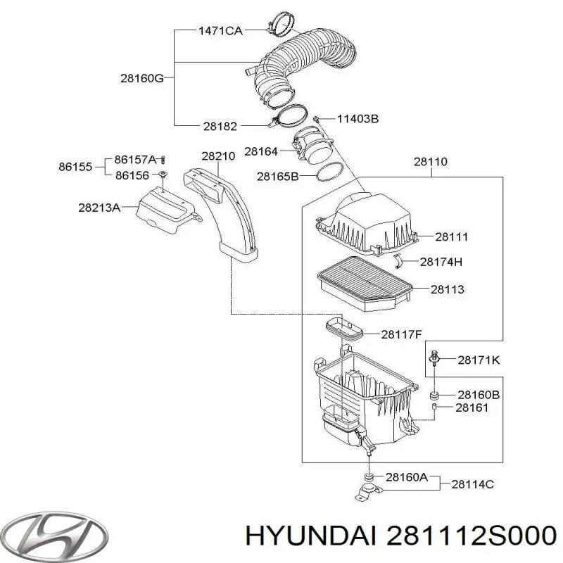 Корпус повітряного фільтра, верхня частина Hyundai/Kia 281112S000 ціна, від 38.01 USD