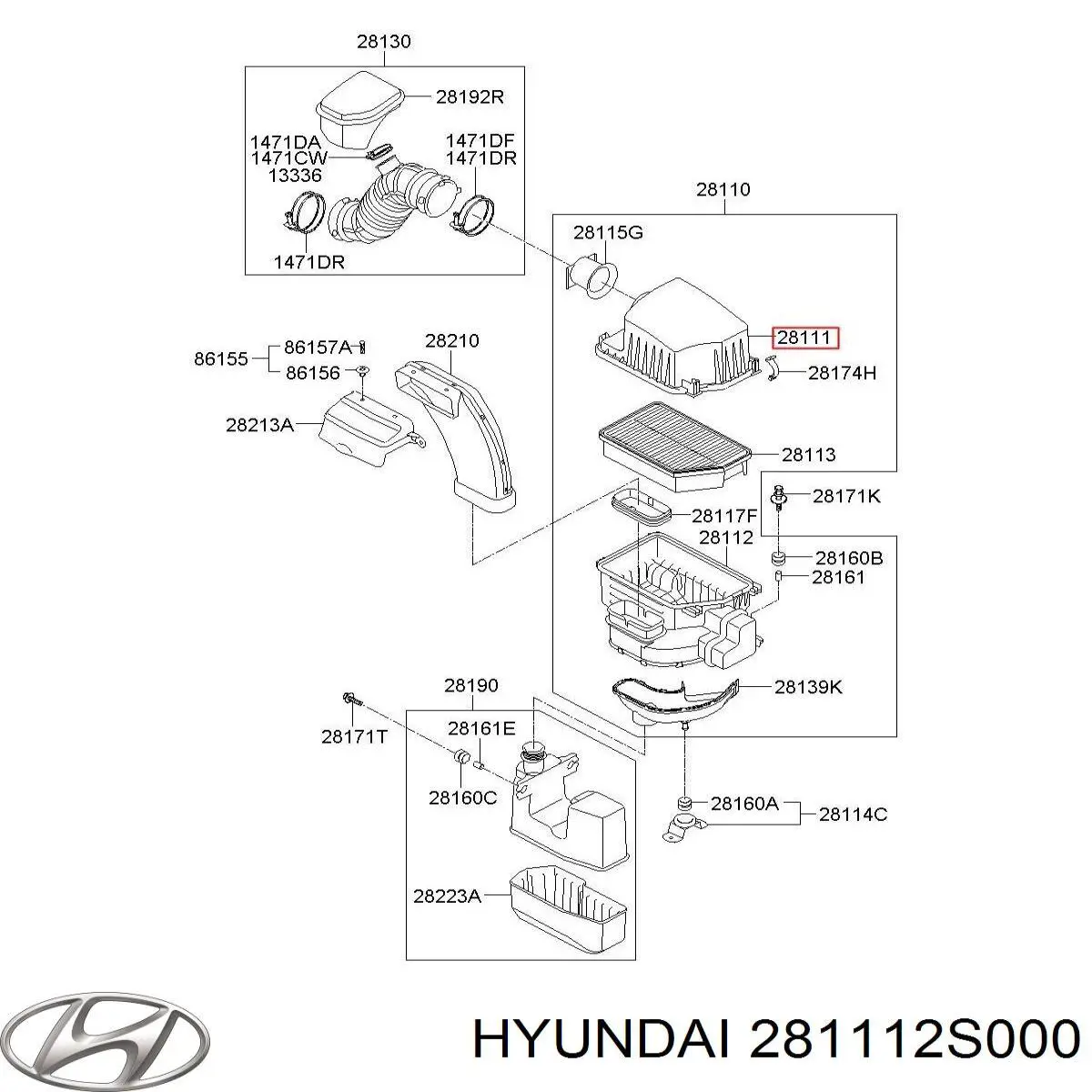 281112S000 Hyundai/Kia Корпус повітряного фільтра, верхня частина