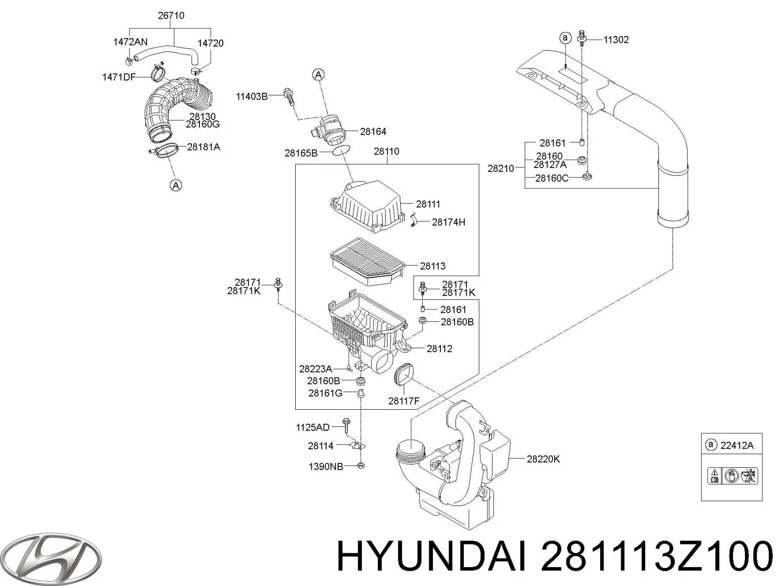 Корпус повітряного фільтра, верхня частина Hyundai/Kia 281113Z100 ціна, від 28.48 USD