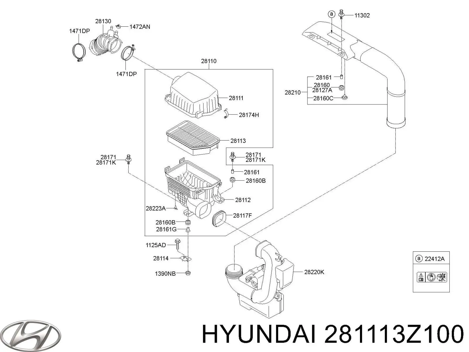 281113Z100 Hyundai/Kia корпус повітряного фільтра, верхня частина
