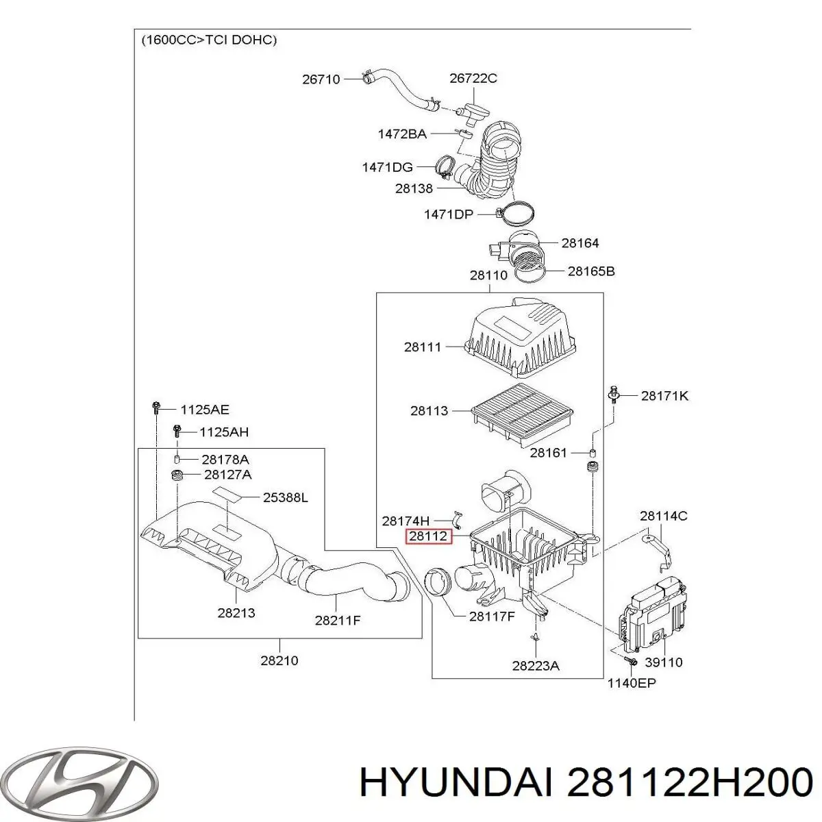 Корпус повітряного фільтра, нижня частина Hyundai/Kia 281122H200 ціна, від 7.14 USD