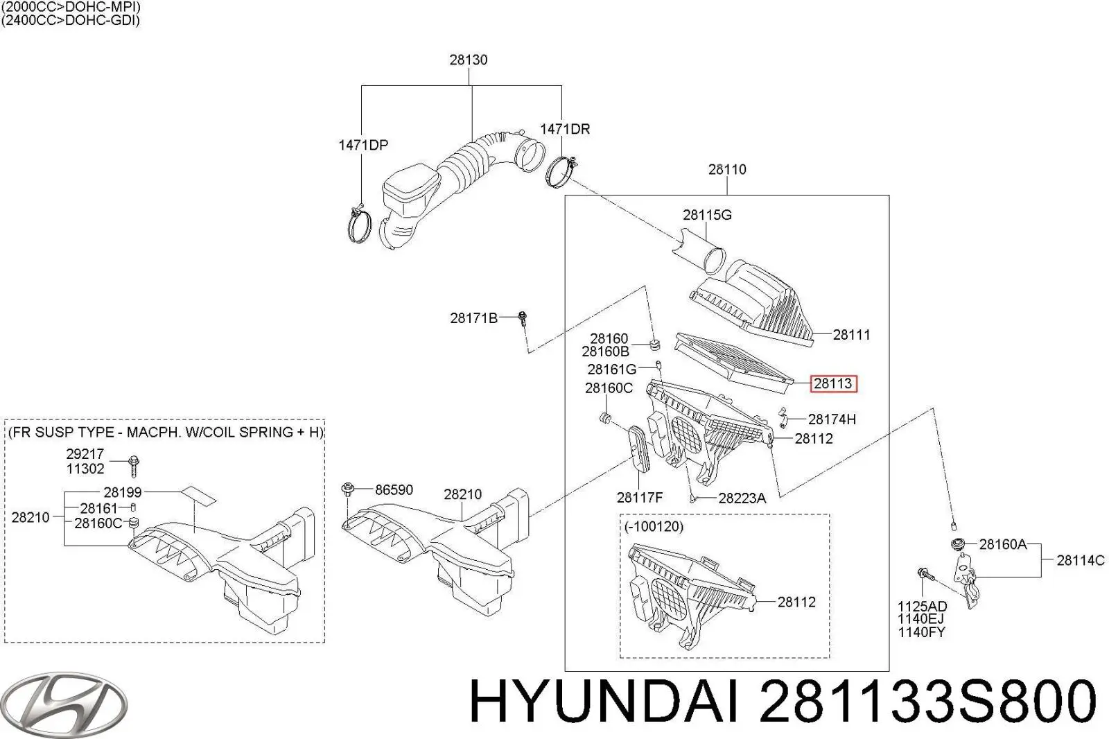 Повітряний фільтр 281133S800 Hyundai/Kia