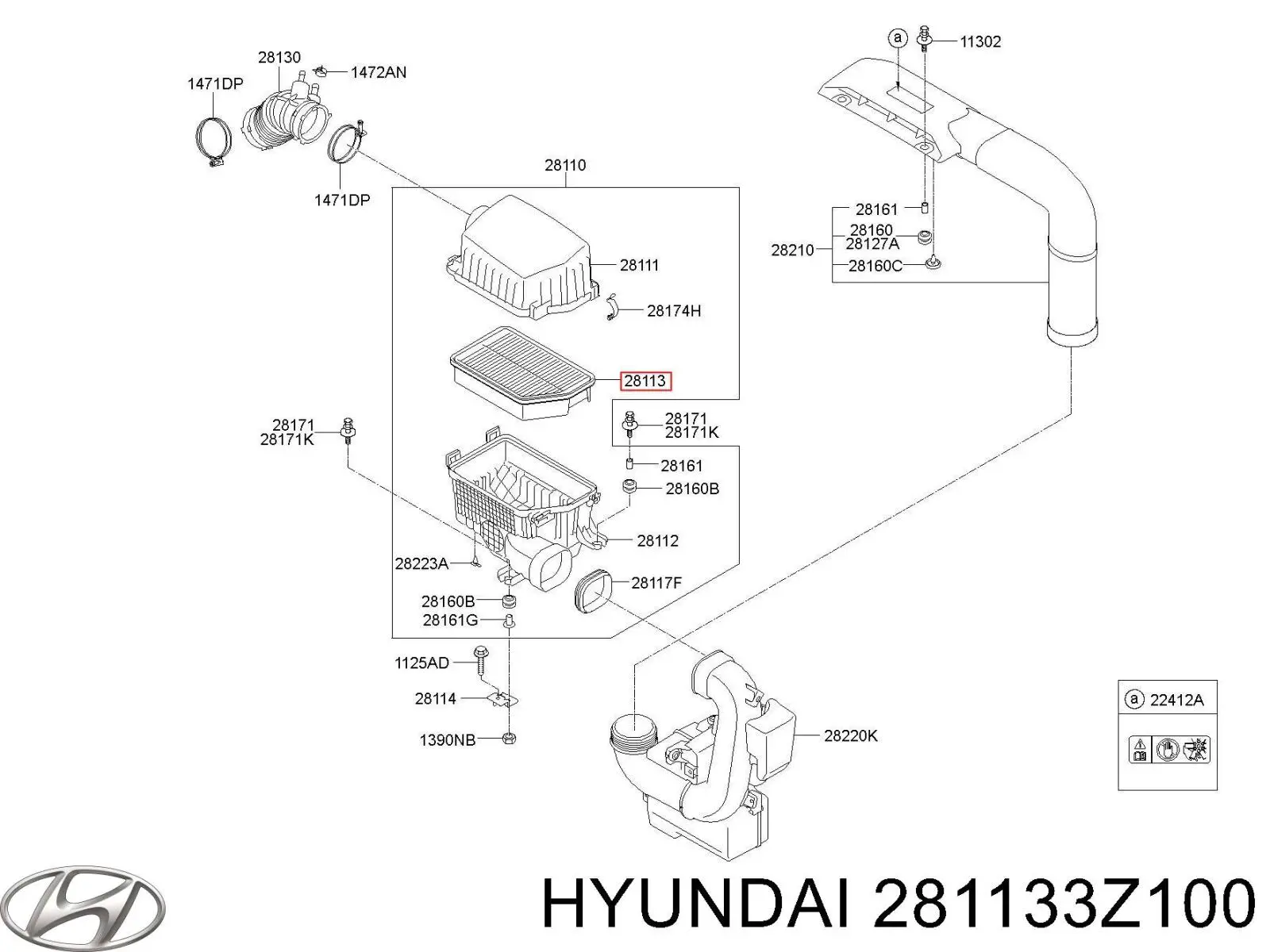 Повітряний фільтр 281133Z100 Hyundai/Kia