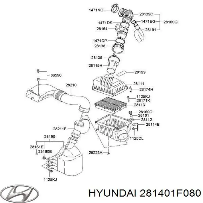 Патрубок повітряний, вихід повітряного фільтра Hyundai/Kia 281401F080 ціна, від 47.81 USD