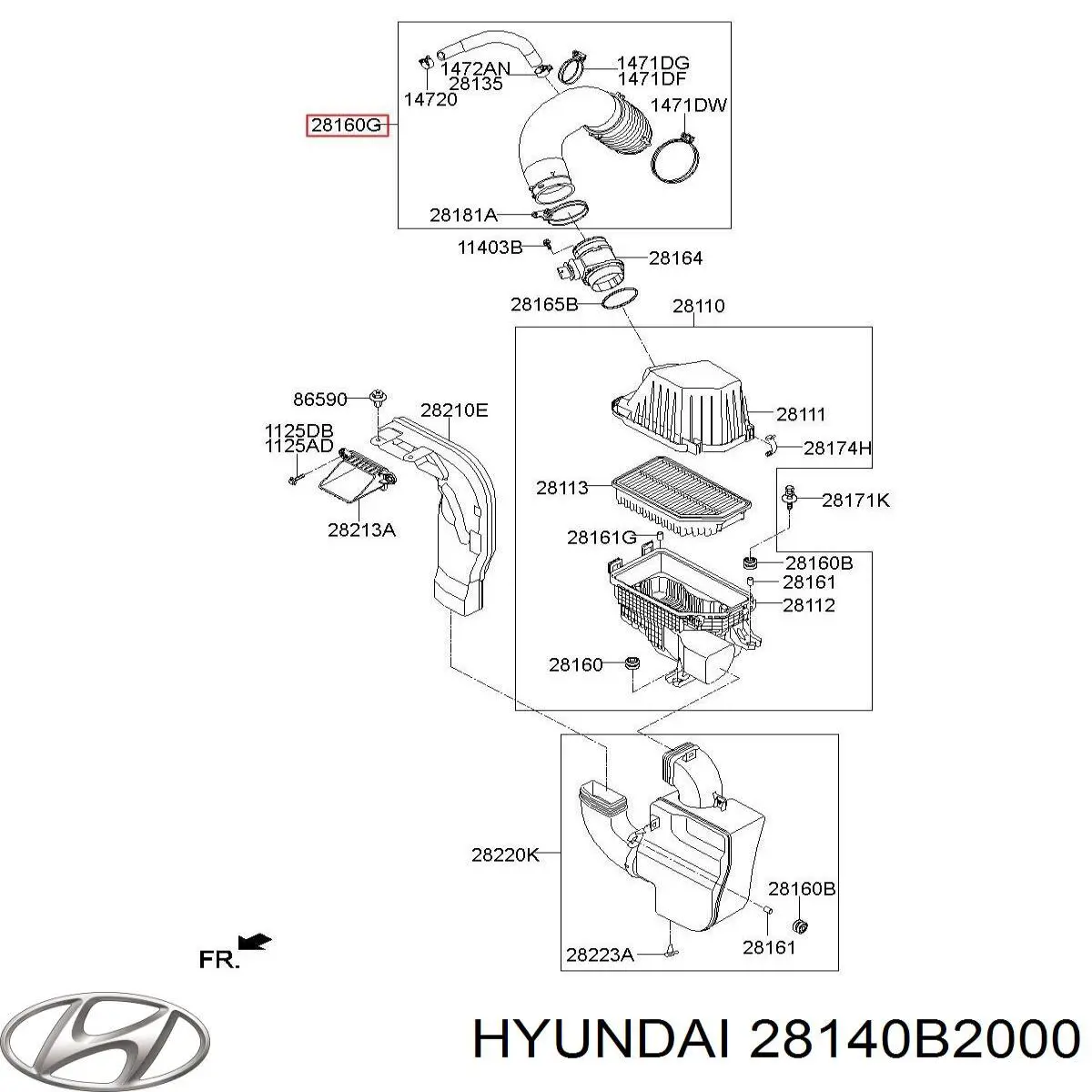 28140B2000 Hyundai/Kia Патрубок повітряний, вихід повітряного фільтра