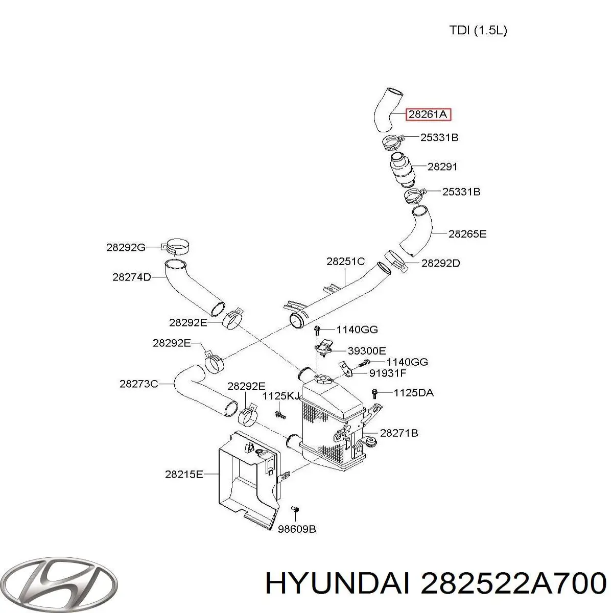 Патрубок повітряний, вихід з турбіни (наддув) Hyundai/Kia 282522A700 ціна, від 16.97 USD