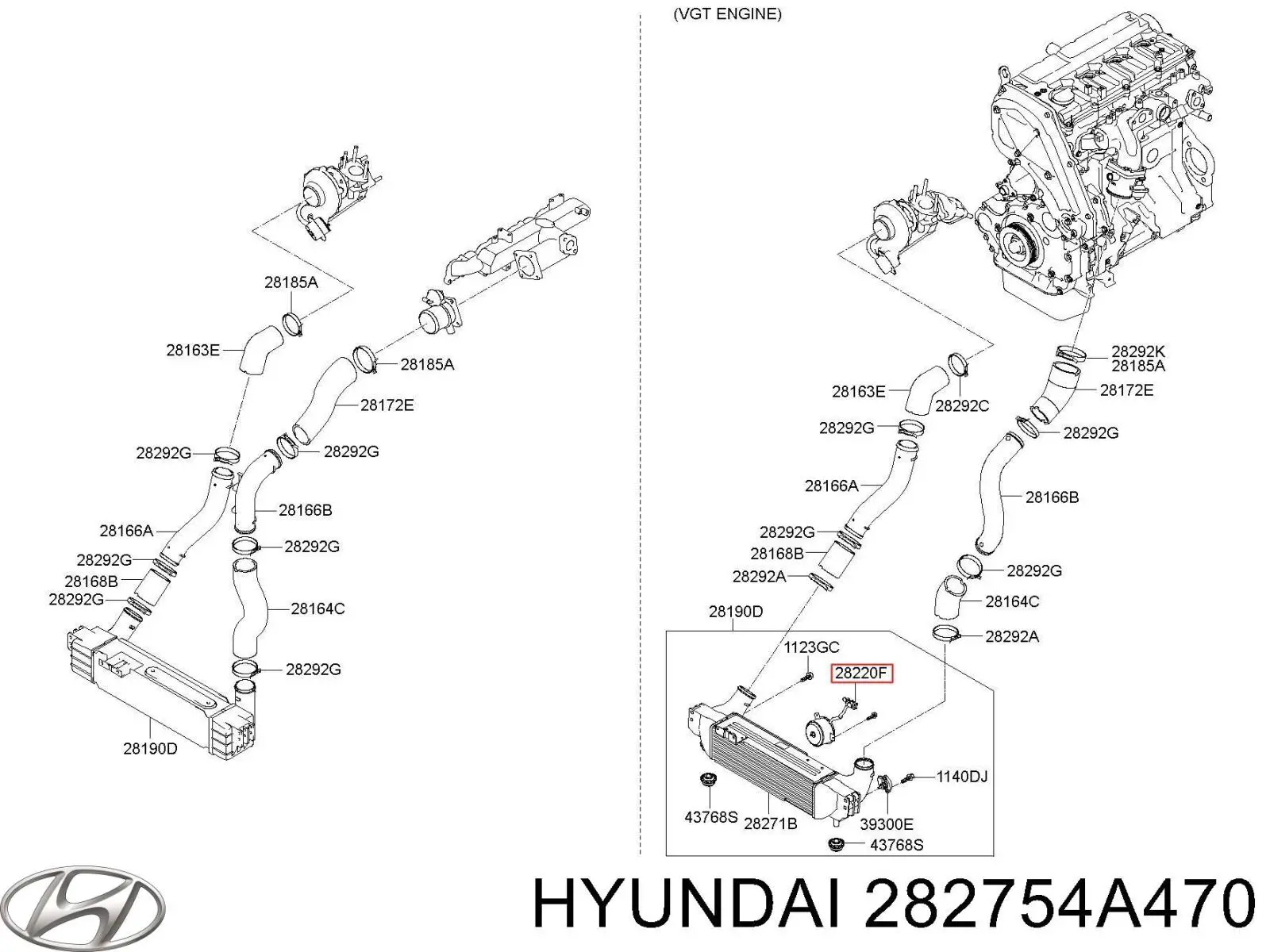 282754A470 Hyundai/Kia Електровентилятор інтеркулера в зборі (мотор + крильчатка)