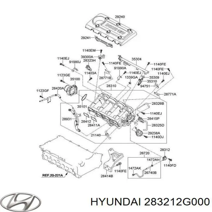 Клапан приводу заслінок впускного колектора на Hyundai Sonata (NF)