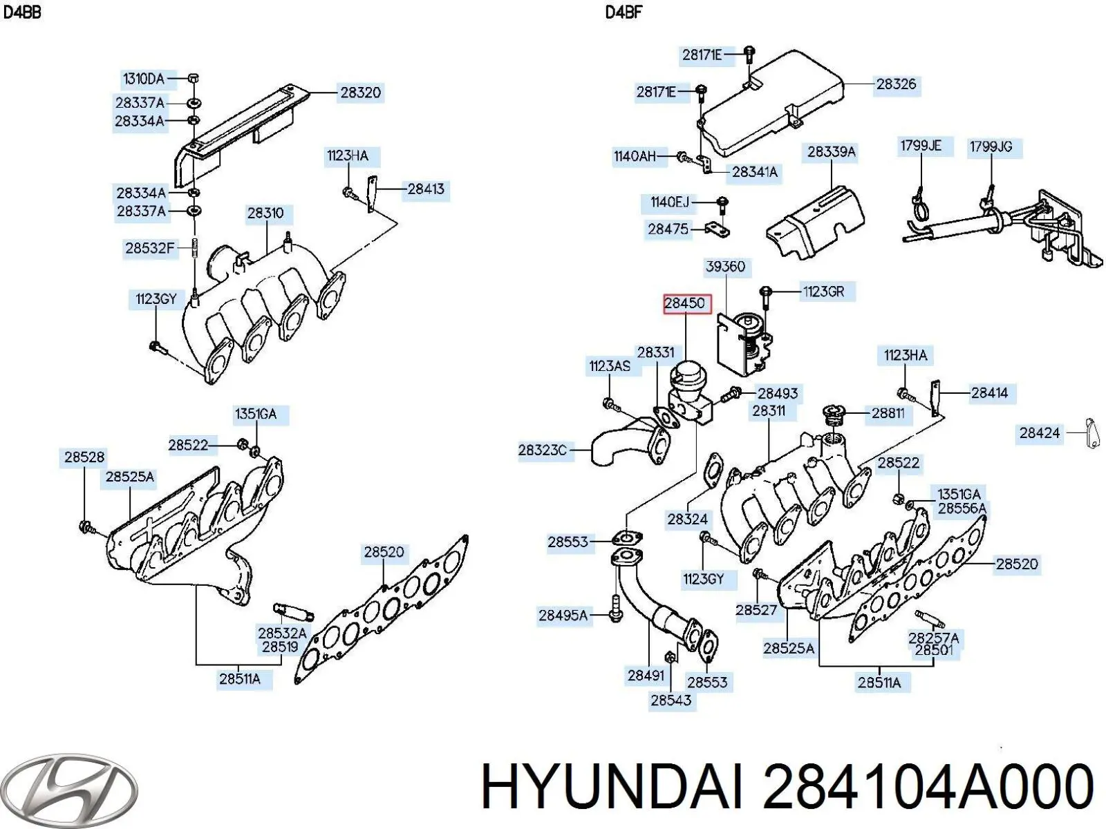 284104A000 Hyundai/Kia Клапан рециркуляції відпрацьованих газів EGR