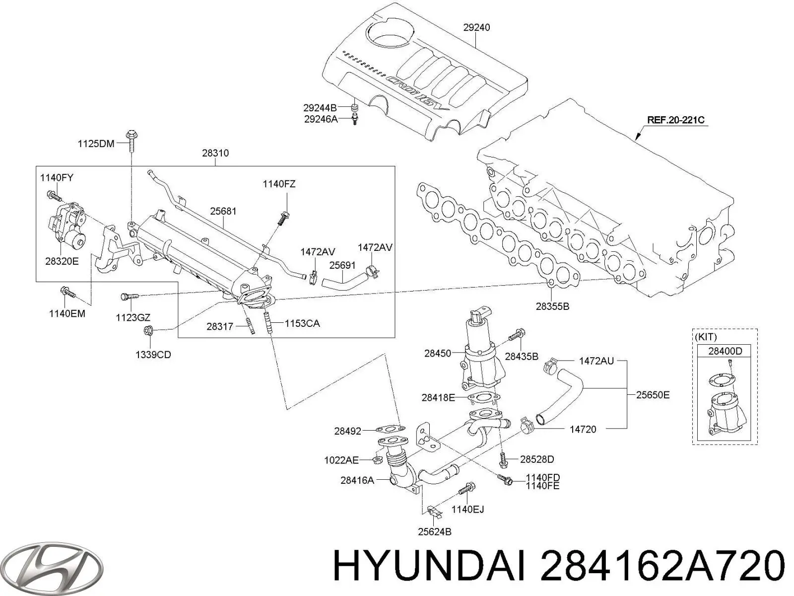 Радіатор системи EGR рециркуляції вихлопних газів Hyundai/Kia 284162A720 ціна, від 11.50 USD
