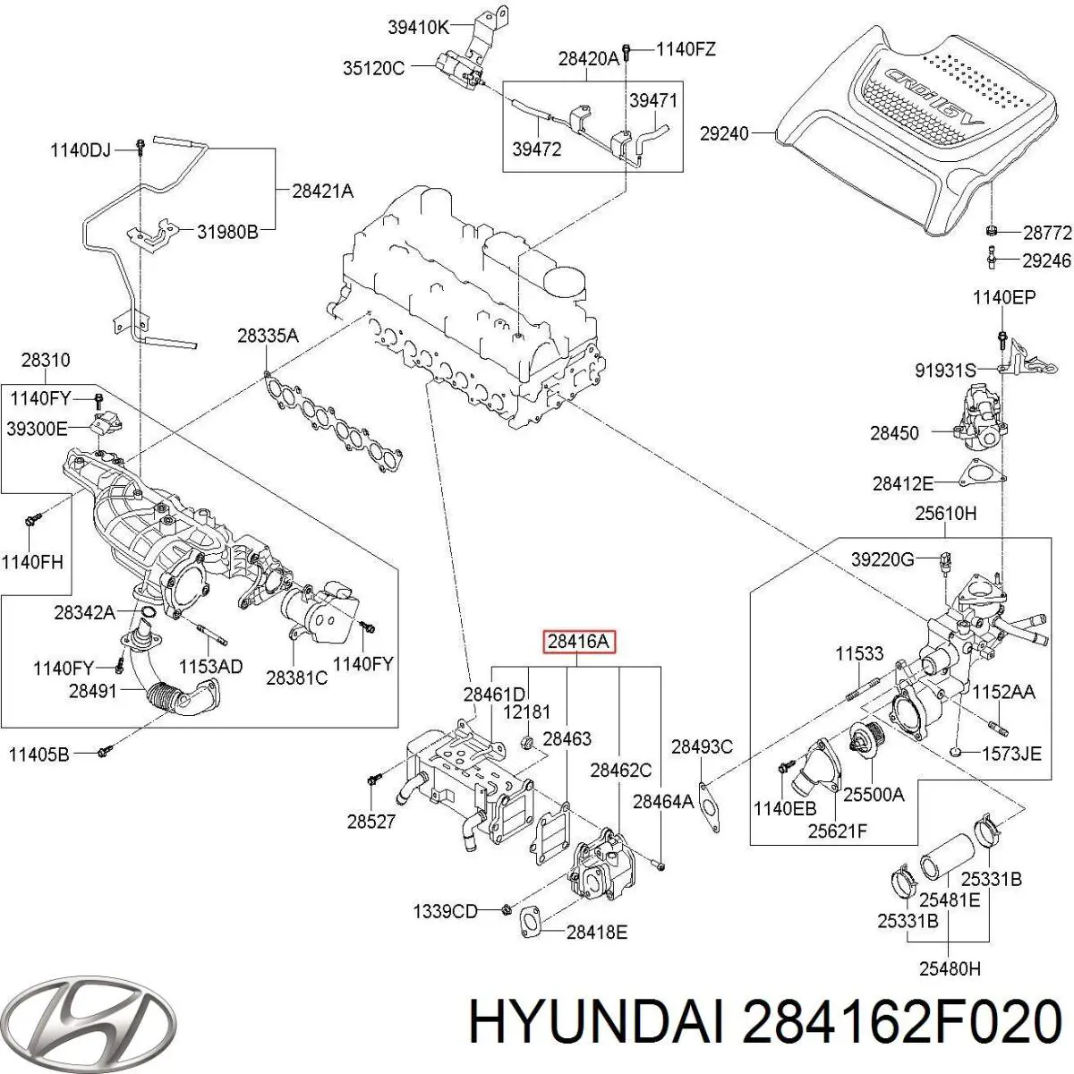 Радіатор системи рециркуляції ОГ Hyundai Santa Fe 3 (DM) (Хендай Санта фе)
