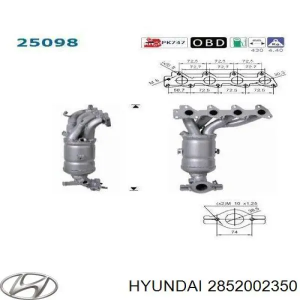 Конвертор-каталізатор (каталітичний нейтралізатор) Hyundai/Kia 2852002350 ціна, від 293.77 USD