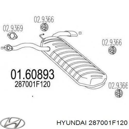 Купити 287001F120 Hyundai/Kia Труба приймальна (штани) глушника, передня