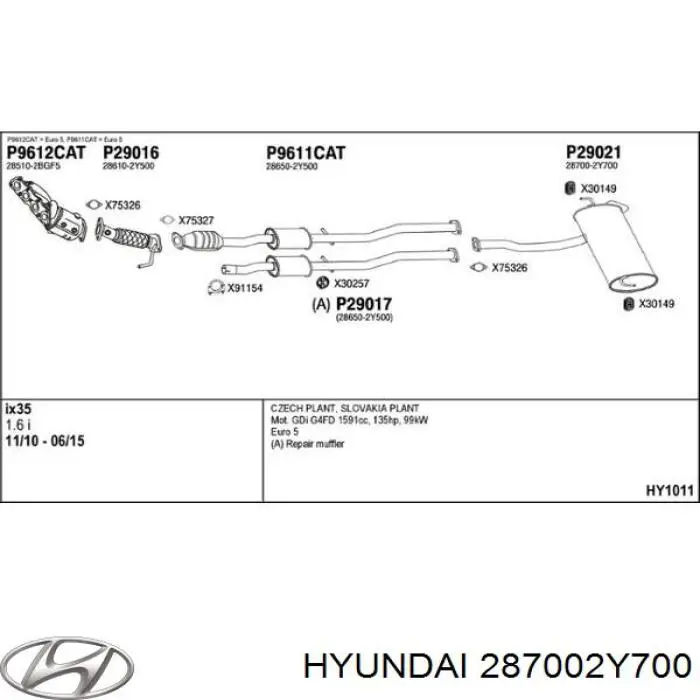 Вихлопна труба Hyundai/Kia 287002Y700 ціна, від 122.13 USD