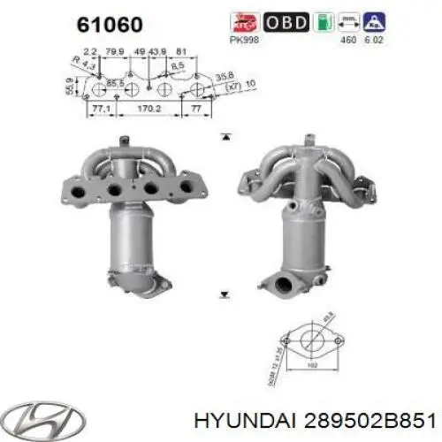 Купити 289502B851 Hyundai/Kia Перетворювач відпрацьованих газів