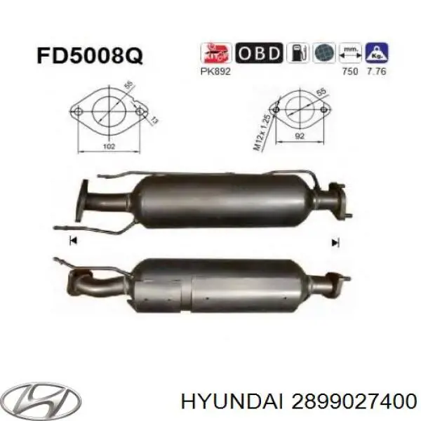 2899027400 Hyundai/Kia Каталітичний нейтралізатор відпрацьованих газів