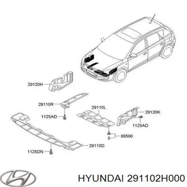 291102H000 Hyundai/Kia захист двигуна, лівий