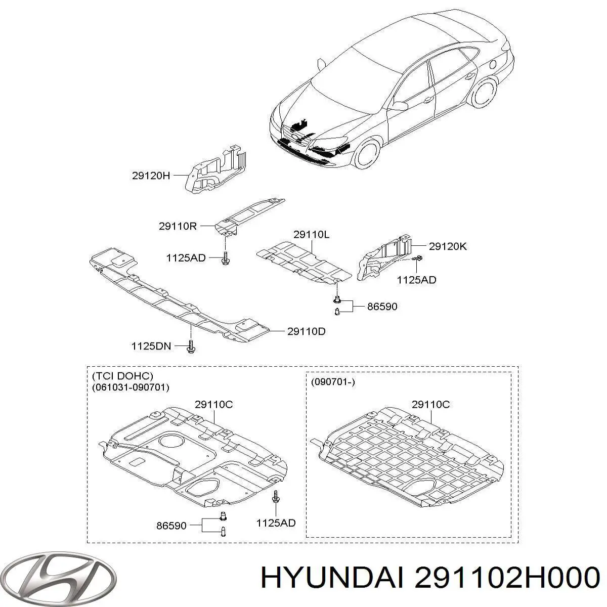 Захист двигуна, лівий Hyundai/Kia 291102H000 ціна, від 3.53 USD