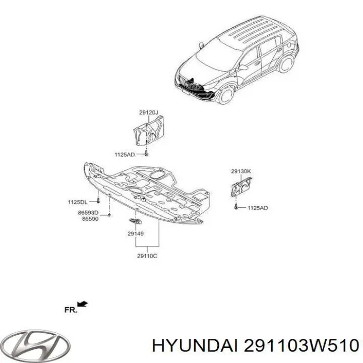 Захист моторного відсіку Hyundai/Kia 291103W510 ціна, від 30.39 USD