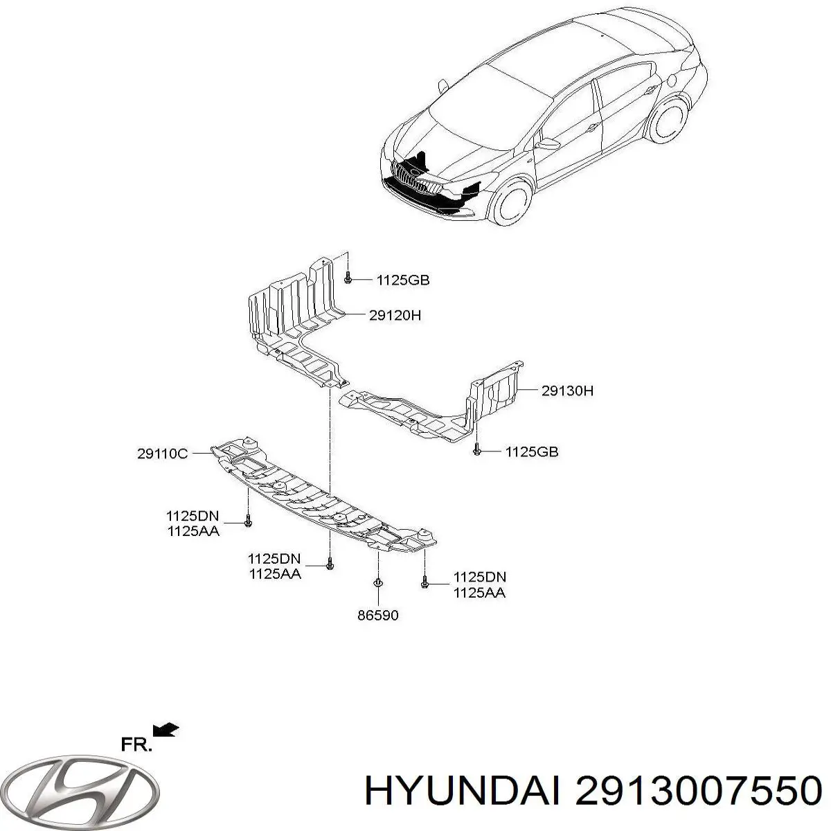 Захист двигуна, лівий Hyundai/Kia 2913007550 ціна, від  USD