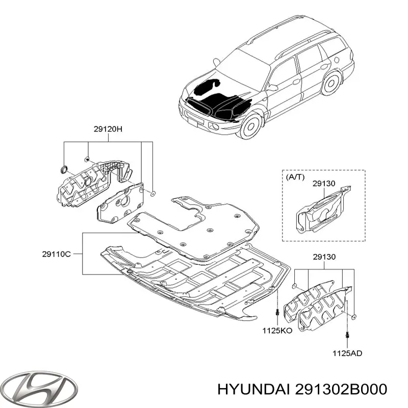 Купити 291302B000 Hyundai/Kia Захист двигуна, лівий