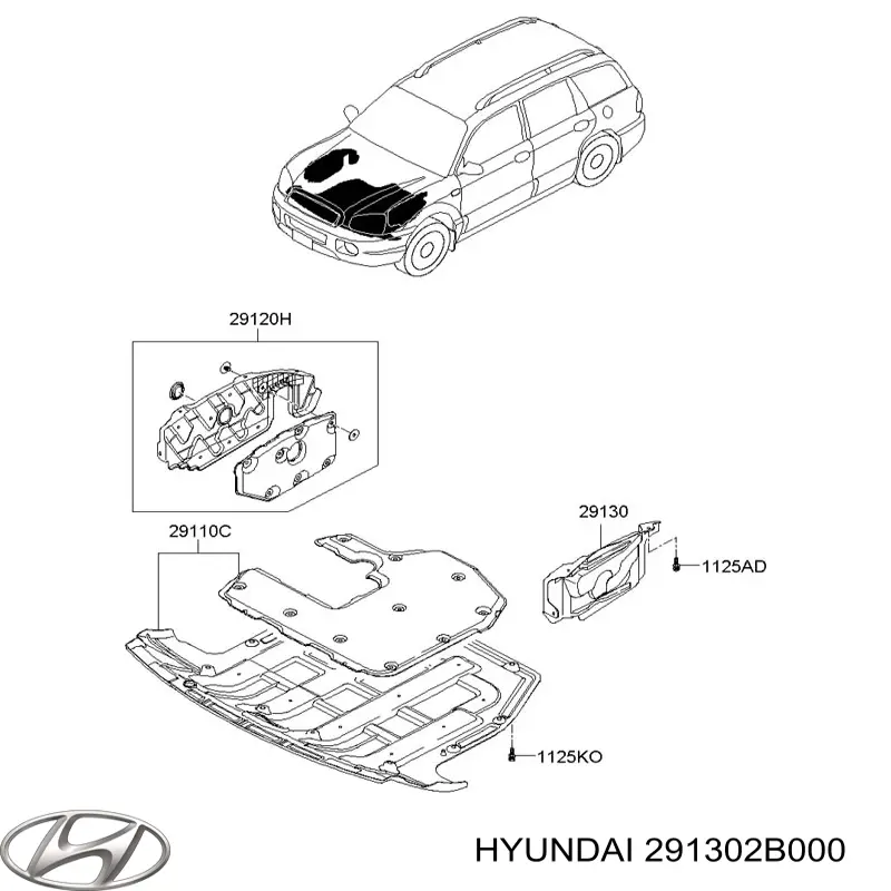 291302B000 Hyundai/Kia Захист двигуна, лівий