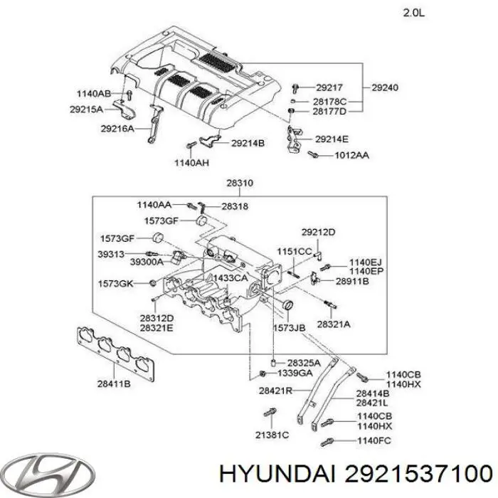 Прокладка впускного колектора, верхня Hyundai Coupe (GK) (Хендай Купе)