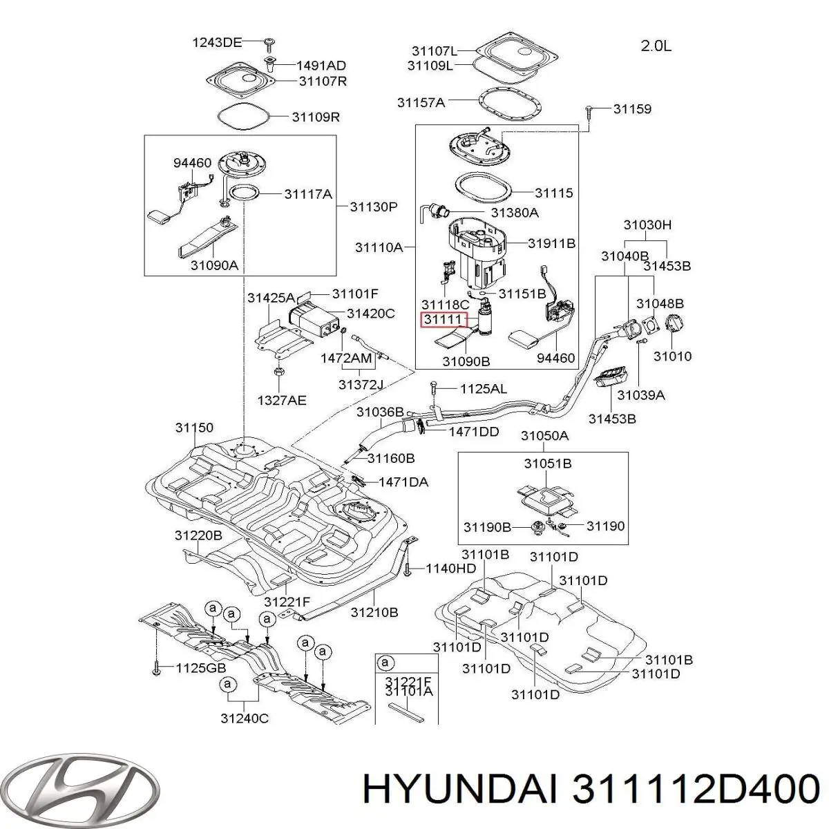 Паливний насос електричний, занурювальний 311112D400 Hyundai/Kia