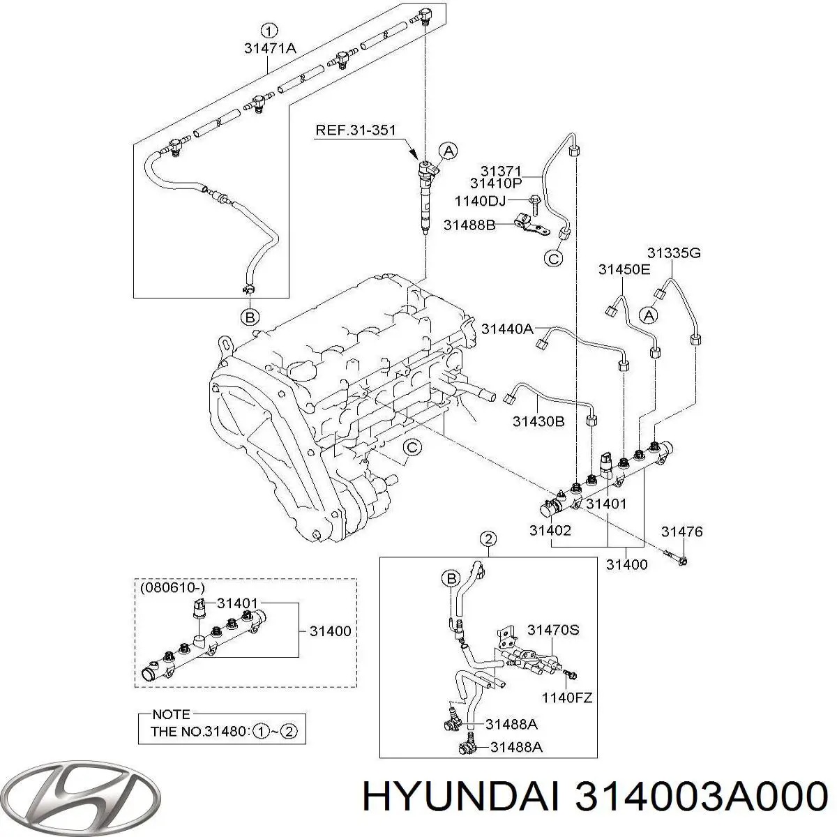 Рампа форсунок системи упорскування палива Hyundai/Kia 314003A000 ціна, від 50.28 USD