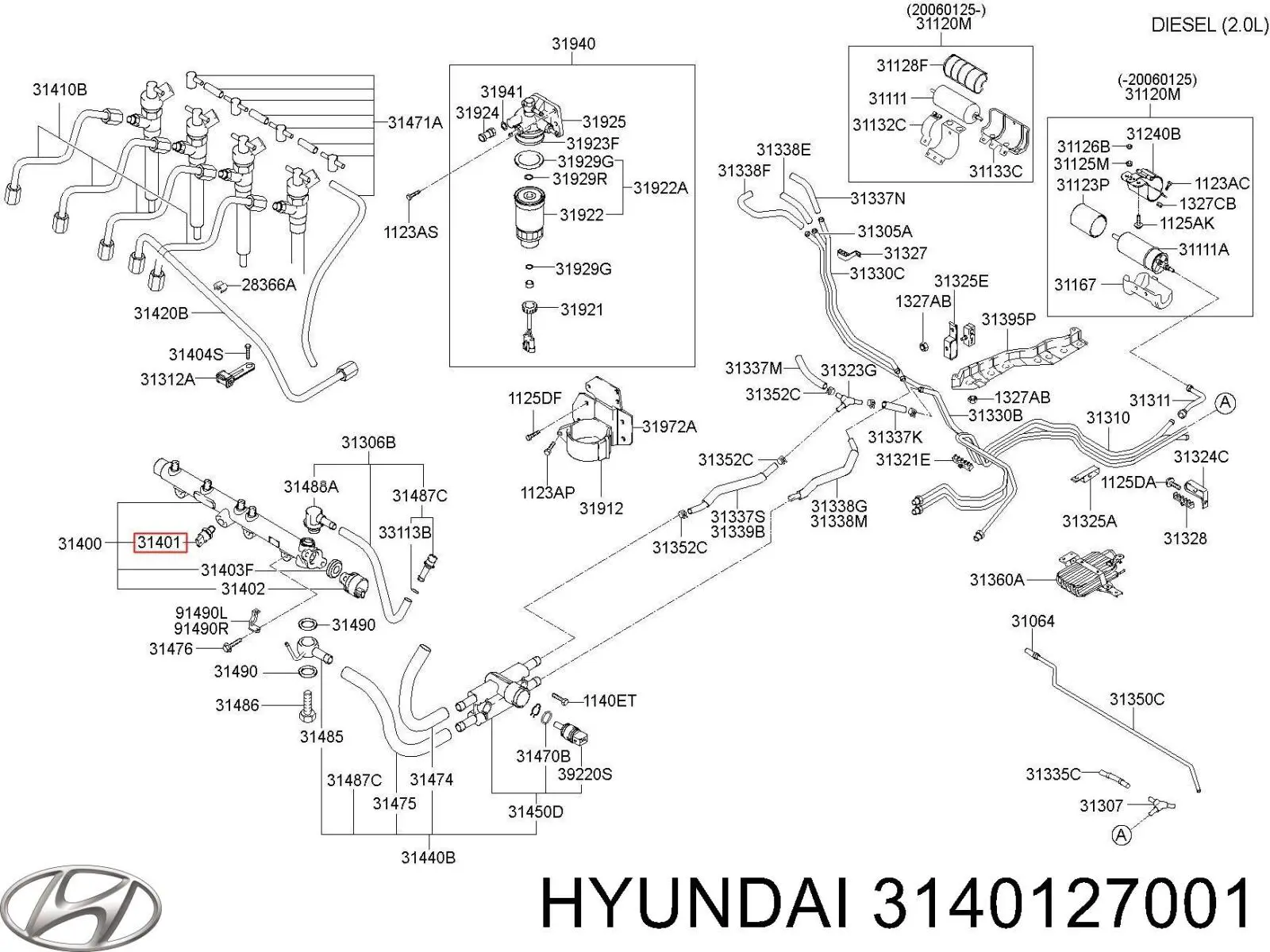 Датчик давления топлива HYUNDAI 3140127001
