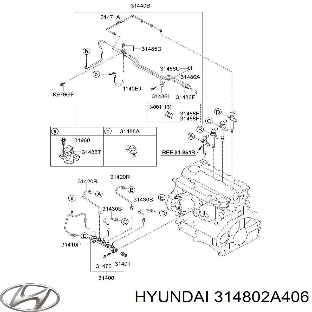 314802A406 Hyundai/Kia Трубка паливна, зворотня від форсунок